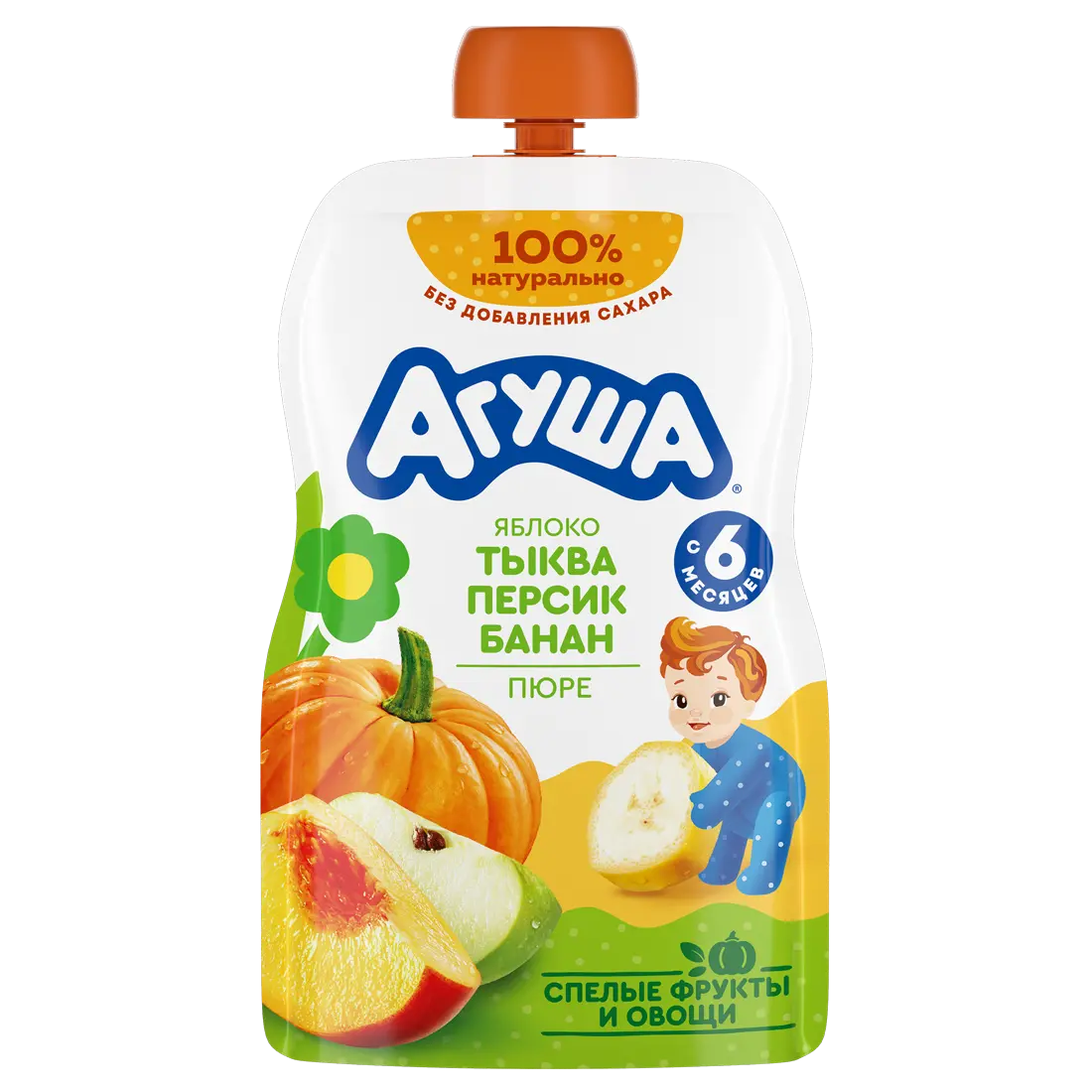 Alma-balqabaq-şaftalı-banan meyvə püresi