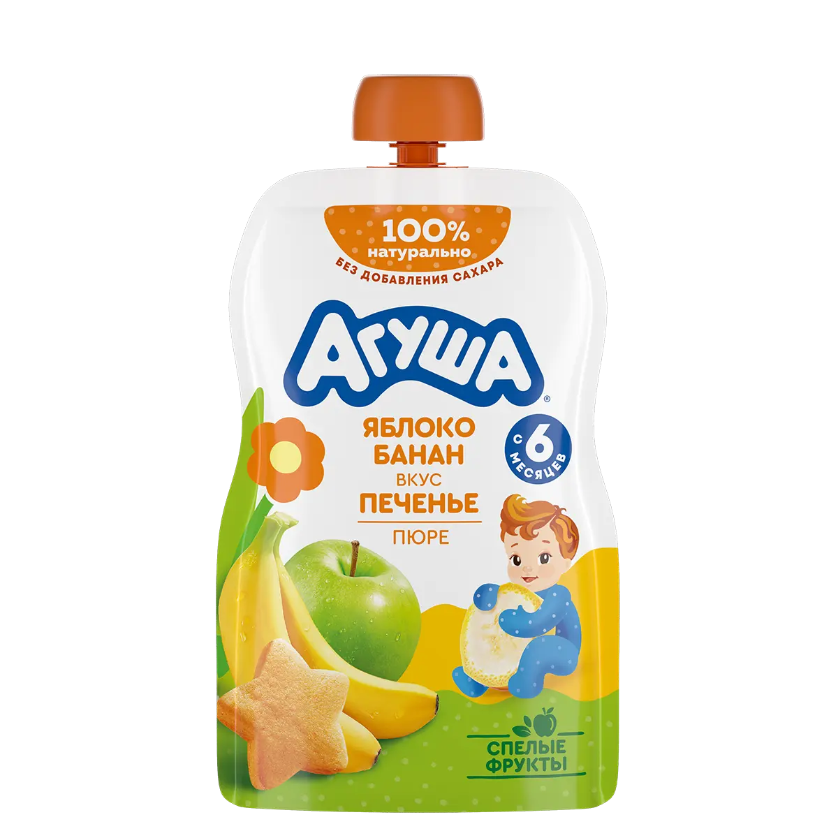 Alma-banan-peçenye meyvə püresi